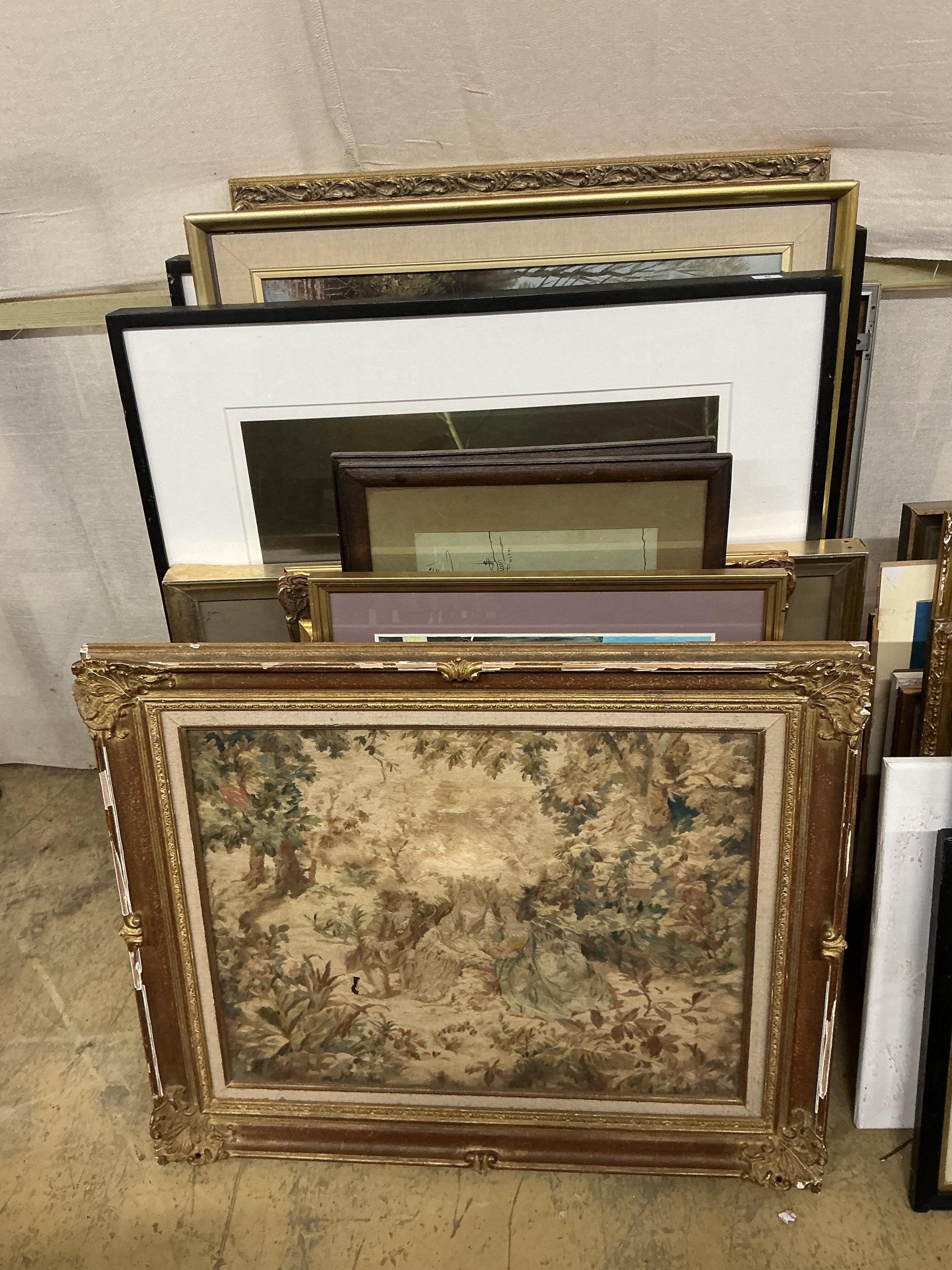 A quantity of assorted prints, oils, watercolours and textiles